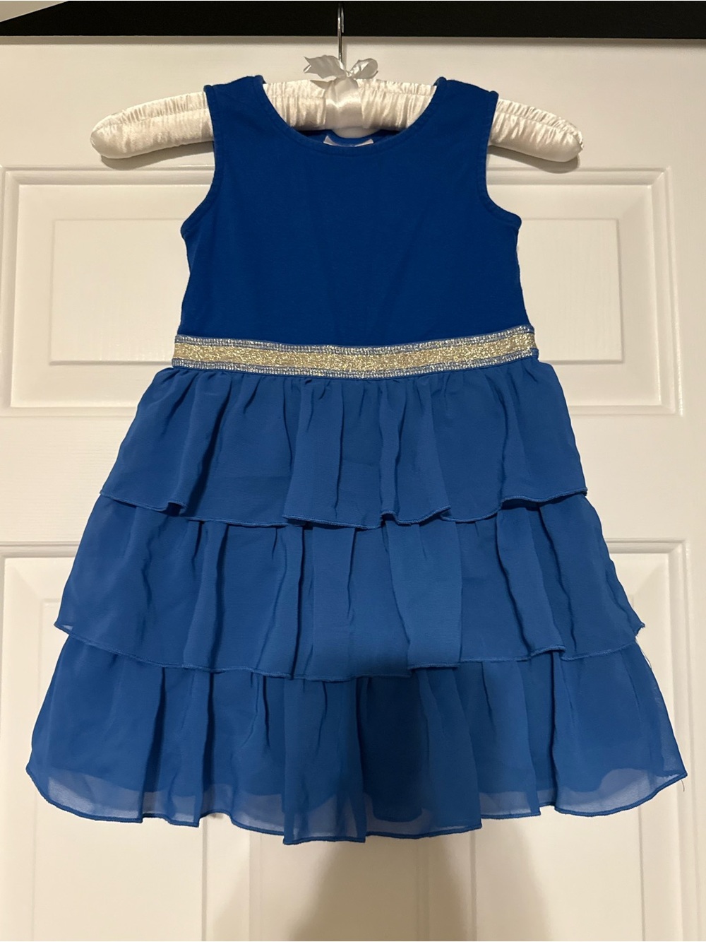 Hanna Andersson Royal Blue Tiered Ruffle Twirl Dress Gold Waist US 5 110cm⁠